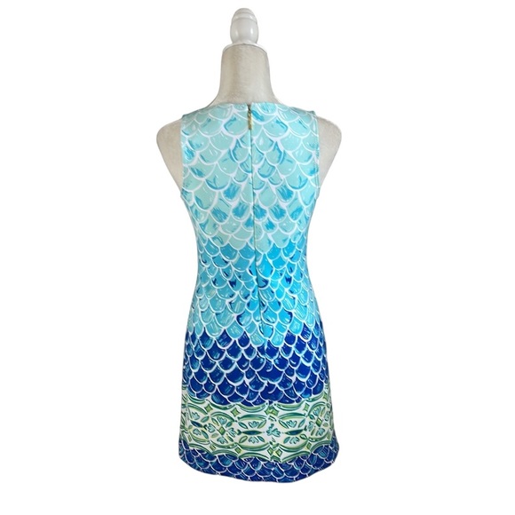 Lily Pulitzer Perla Scuba Dress Size Small Mermaid Scales Green Blue - Picture 2 of 7
